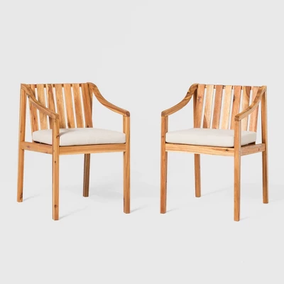 Saracina Home 2pk Mid-Century Modern Slatted Outdoor Acacia Arm Chairs With Cushions 8 Saracina Home 2pk Mid-Century Modern Slatted Outdoor Acacia Arm Chairs With Cushions - Image 6