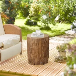 HOMCOM Tree Stump Stool, Decorative Side Table With Round Tabletop, Concrete End Table With Wood Grain Finish, For Indoors And Outdoors, Natural -Outdoor Furniture Store GUEST 00297802 473e 419f 978f 0e10c5a5c9fd