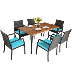 Tangkula 7- Piece Patio Dining Furniture Set Acacia Wood And Wicker Dining Table Armchairs Navy/Red/White/Turquoise 21 Tangkula 7- Piece Patio Dining Furniture Set Acacia Wood And Wicker Dining Table Armchairs Navy/Red/White/Turquoise -Outdoor Furniture Store GUEST 0096562e 4f37 4aab b547 a40f7df3e92d