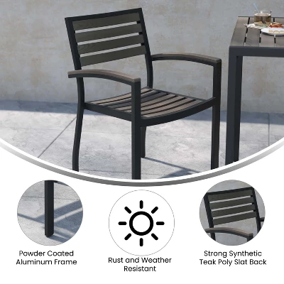 Emma And Oliver Set Of 2 Stackable All-Weather Aluminum Patio Chairs With Faux Teak Slats 7 Emma And Oliver Set Of 2 Stackable All-Weather Aluminum Patio Chairs With Faux Teak Slats - Image 5