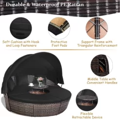 Costway Patio Rattan Daybed Cushioned Sofa Adjustable Table Top Canopy Black -Outdoor Furniture Store GUEST 015d70fc 7071 4bcc 9b1e 440188d88d9c