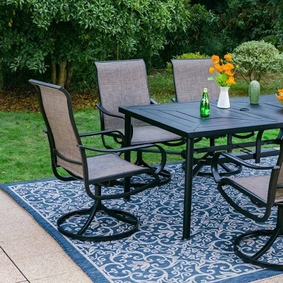 7pc Outdoor Dining Set With Swivel Sling Chairs & Large Metal Rectangle Table With Umbrella Hole - Gray - Captiva Designs 11 7pc Outdoor Dining Set With Swivel Sling Chairs & Large Metal Rectangle Table With Umbrella Hole - Gray - Captiva Designs - Image 9