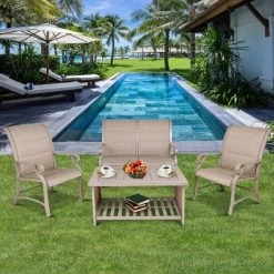 Aluminum Bench Chair With Streamlined Armrests For 2 Persons - Natural - WELLFOR -Outdoor Furniture Store GUEST 01fdd6a4 69f1 4d35 b795 9676faabd76a