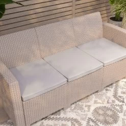 Merrick Lane Outdoor Furniture Resin Sofa Faux Rattan Wicker Pattern Patio 3-Seat Sofa With All-Weather Cushions -Outdoor Furniture Store GUEST 02296923 ab0b 424b 85ee 9f5d86f52506