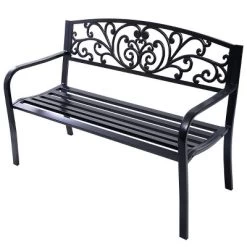 Tangkula 50"Patio Bench Porch Chair Steel Frame Cast Iron Loveseat W/ Backrest For Park Garden