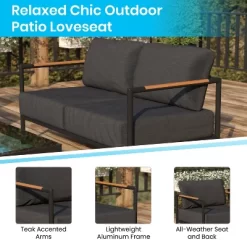 Emma And Oliver Aluminum Frame Loveseat With Teak Arm Accents And Plush Cushions 14 Emma And Oliver Aluminum Frame Loveseat With Teak Arm Accents And Plush Cushions -Outdoor Furniture Store GUEST 03c35884 cfe4 4320 b194 f1a34864a0f3