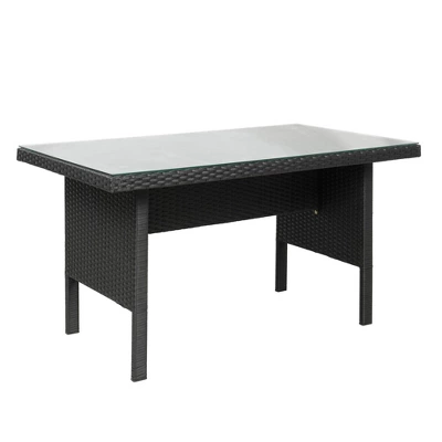 6pc Wicker Patio Conversation Set With Glass Table Ottomans & Cushions - Black/Dark Gray - GODEER 19 6pc Wicker Patio Conversation Set With Glass Table Ottomans & Cushions - Black/Dark Gray - GODEER - Image 17