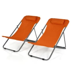 Tangkula 2 PCS Beach Chair Lounger Reclining Folding Chair W/3-Position Adjustable Backrest Blue/Orange/Green -Outdoor Furniture Store GUEST 03db1fa5 3050 4f7a a4f9 31d4b038932a