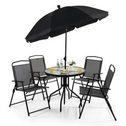 Costway 6 PCS Patio Dining Set Folding Chairs Glass Table Tilt Umbrella Garden 21 Costway 6 PCS Patio Dining Set Folding Chairs Glass Table Tilt Umbrella Garden -Outdoor Furniture Store GUEST 043f5593 5c2b 4de2 8527 901113d561a5
