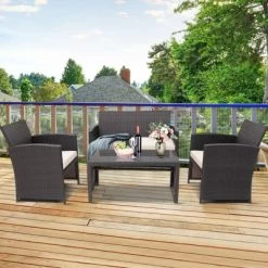 Tangkula 4PCS Outdoor Patio Furniture Sets Weather-Resistant Rattan Sofas W/ Soft Cushion White -Outdoor Furniture Store GUEST 046b69fb d0ef 423a a15b 6f1cbfed1ce8