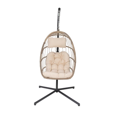 Merrick Lane Riley Foldable Woven Hanging Egg Chair With Removable Cushion And Stand For Indoor And Outdoor Use 6 Merrick Lane Riley Foldable Woven Hanging Egg Chair With Removable Cushion And Stand For Indoor And Outdoor Use - Image 4