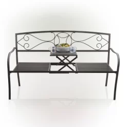 Metal Garden Bench With Retractable Table Black - Alpine Corporation -Outdoor Furniture Store GUEST 04e7df03 f7e0 4f27 9b1e 74c0535732c6