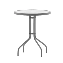 Emma And Oliver 23.75" Round Tempered Glass Metal Table With Smooth Ripple Design Top -Outdoor Furniture Store GUEST 050e6e6c 48bc 4fc1 9b00 ac2ae9e3b1fd