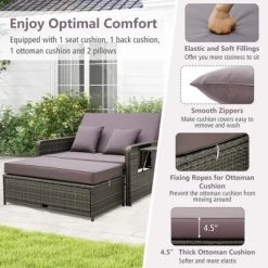 Costway Patio Rattan Daybed Set Wicker Loveseat Sofa With Ottoman & Retractable Side Tray -Outdoor Furniture Store GUEST 05915dd4 273c 4ced 95e6 2a6c264206a0