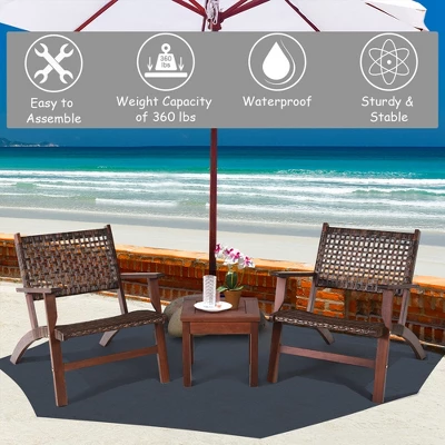Costway 3PCS Patio Rattan Furniture Set Coffee Table 7 Costway 3PCS Patio Rattan Furniture Set Coffee Table - Image 5