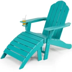 Costway HDPE Patio Adirondack Chair & Folding Footrest Set All-Weather Outdoor WhiteBlackGreyTurquoise -Outdoor Furniture Store GUEST 063920b2 2c9e 4777 b44f 018f6a8845f4