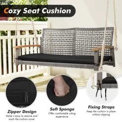 Costway 2-Person Patio Wicker Hanging Swing Chair Loveseat Cushion Porch RedBlack -Outdoor Furniture Store GUEST 066b0bb9 8b48 4584 91e4 d55a147c29e6