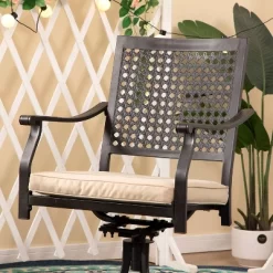 7pc Outdoor Dining Set With Swivel Chairs With Cushions & Faux Wood Table With Umbrella Hole - Captiva Designs -Outdoor Furniture Store GUEST 069d13fe 7f9f 4645 98dc bf1934f83075