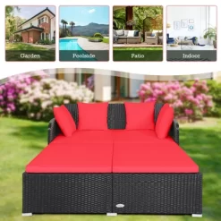 Tangkula Patio Rattan Daybed With 4 Pillows Cushioned Sofa For Outdoor -Outdoor Furniture Store GUEST 06d5cbf9 683c 4092 acb2 69f796b2a4aa