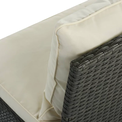 6pc Outdoor Wicker Set With Loveseats, Sofa, Chair, Coffee Table & Bench - Beige - GODEER 5 6pc Outdoor Wicker Set With Loveseats, Sofa, Chair, Coffee Table & Bench - Beige - GODEER - Image 3