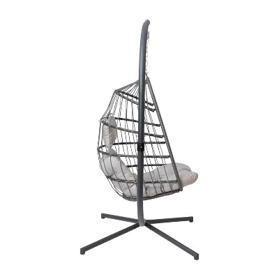 Emma And Oliver Awen Foldable Hanging Egg Chair With Woven Finish, Removable Cushions, And Included Stand For Indoor And Outdoor Use 5 Emma And Oliver Awen Foldable Hanging Egg Chair With Woven Finish, Removable Cushions, And Included Stand For Indoor And Outdoor Use - Image 3