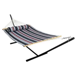 Sunnydaze Decor Sunnydaze Outdoor 2-Person Double Polyester Quilted Hammock With Wood Spreader Bar And 12ft Black Steel Stand -Outdoor Furniture Store GUEST 07b292c6 bf1c 42a8 962f b428fb55bad1