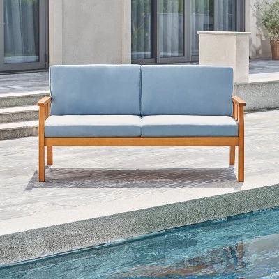 Kapalua Honey Nautical Eucalyptus Wooden Outdoor Sofa Bench With Cushion - Vifah 4 Kapalua Honey Nautical Eucalyptus Wooden Outdoor Sofa Bench With Cushion - Vifah - Image 2