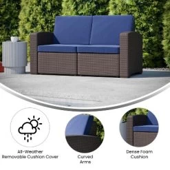 Flash Furniture Seneca Faux Rattan Loveseat With All-Weather Cushions -Outdoor Furniture Store GUEST 07e1e656 5ab2 436f 8f6d 84ebd6603cad