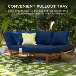 Best Choice Products Outdoor Convertible Acacia Wood Futon Sofa W/ Pullout Tray, 4 Pillows, All-Weather Cushion - Navy -Outdoor Furniture Store GUEST 07e90125 098e 477d 8739 9364abdadc39