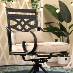 7pc Outdoor Dining Set With Svivel Chairs With Cushions & Large Metal Rectangle Table With Umbrella Hole - Captiva Designs -Outdoor Furniture Store GUEST 0817e6cd 3a94 4dd6 aaed fca66d3510a3