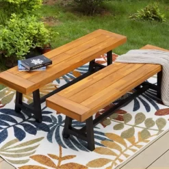 2pk 63" Acacia Wood Benches - Captiva Designs -Outdoor Furniture Store GUEST 08406d53 bf24 41b7 8453 3b0adc7cafce