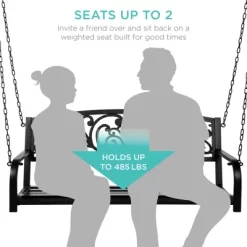 Best Choice Products 2-Person Metal Outdoor Porch Swing, Hanging Steel Patio Bench W/ Floral Accent - Black -Outdoor Furniture Store GUEST 0841b385 0c92 4ec9 9d58 48aed68b344b