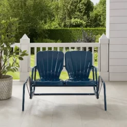 Ridgeland Outdoor Metal Loveseat Glider - Navy - Crosley -Outdoor Furniture Store GUEST 084aa85c 2a25 4af3 880f a3a5639c4c77