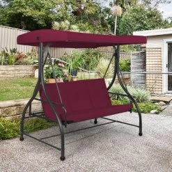 Costway Converting Outdoor Swing Canopy Hammock 3 Seats Patio Deck Furniture Wine Red -Outdoor Furniture Store GUEST 08940025 0736 4fbd b205 953c72ef1694