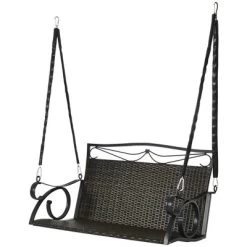 Outsunny PE Wicker Porch Swing, 2-Seater Hanging Swing Bench With Chains, 528 LBS Weight Capacity, Flourishes, Brown -Outdoor Furniture Store GUEST 08fdbfb2 7481 458d 8f7e 46e643b052ca