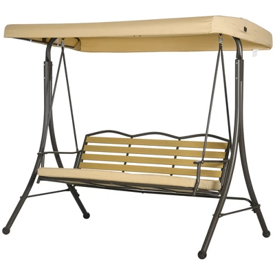 Outsunny 3-Seat Patio Swing Chair, Outdoor Canopy Swing Glider With Cushion, Adjustable Shade, And Slatted Design, For Porch, Garden, Poolside, Beige 5 Outsunny 3-Seat Patio Swing Chair, Outdoor Canopy Swing Glider With Cushion, Adjustable Shade, And Slatted Design, For Porch, Garden, Poolside, Beige - Image 3