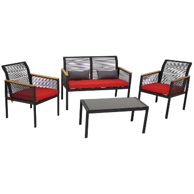 Sunnydaze Decor Sunnydaze Outdoor Rattan Coachford Patio Conversation Furniture Set With Loveseat, Chairs, Seat Cushions, And Coffee Table - 4pc 12 Sunnydaze Decor Sunnydaze Outdoor Rattan Coachford Patio Conversation Furniture Set With Loveseat, Chairs, Seat Cushions, And Coffee Table - 4pc - Image 10