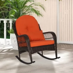 Costway Patio Wicker Rocking Chair W/Seat Back Cushions & Lumbar Pillow Porch Off -Outdoor Furniture Store GUEST 09859442 e78c 4d51 8ba1 7357f35bb31f