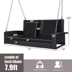 Costway 2-Person Patio Rattan Hanging Porch Swing Bench Chair Cushion BeigeBlackRedTurquoise -Outdoor Furniture Store GUEST 09e2bf88 bd53 4bf0 a8a5 5b6615cbfd61