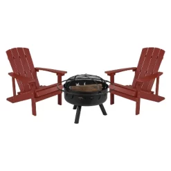 Flash Furniture 3 Piece Charlestown Poly Resin Wood Adirondack Chair Set With Fire Pit - Star And Moon Fire Pit With Mesh Cover -Outdoor Furniture Store GUEST 0a259dac bf09 4b90 9458 d49bdb4d6ac2