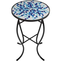 Teal Island Designs Modern Black Round Outdoor Accent Side Tables 14" Wide Set Of 2 Multi Blue Mosaic Tabletop Front Porch Patio Home House -Outdoor Furniture Store GUEST 0a4fadec 9ef9 4eca bd7a 2b9b3c6cd8b7