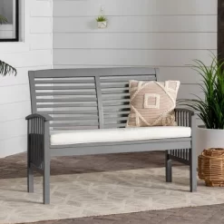 Ravenscroft Modern Boho Acacia Wood Slatted Outdoor Loveseat With Cushion - Saracina Home