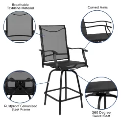 Emma And Oliver Patio Bar Height Stools Set Of 2, All-Weather Textilene Swivel Stools -Outdoor Furniture Store GUEST 0acf88c3 eede 4546 b0c6 3b288a98b32f