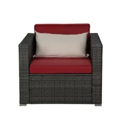 6pc Outdoor Rattan Wicker Conversation Set With Chairs, Coffee Table & Cushions - Gray/Red - GODEER 20 6pc Outdoor Rattan Wicker Conversation Set With Chairs, Coffee Table & Cushions - Gray/Red - GODEER -Outdoor Furniture Store GUEST 0aeca72c 756c 4869 9c8f c1298860a46d