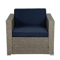 6pc Outdoor Rattan Wicker Set With Sectional, Chairs, Accent Table & Ottoman - Gray/Navy - GODEER -Outdoor Furniture Store GUEST 0b2cff76 9d9e 4c2a beeb 23fd6f19fea1
