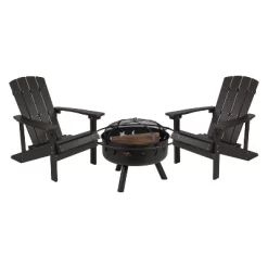 Flash Furniture 3 Piece Charlestown Poly Resin Wood Adirondack Chair Set With Fire Pit - Star And Moon Fire Pit With Mesh Cover -Outdoor Furniture Store GUEST 0b43c147 6e55 4842 96c6 9312a14a10ea