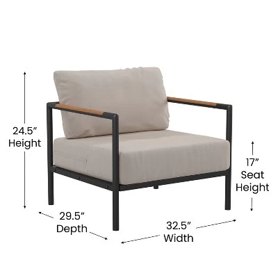 Emma And Oliver Aluminum Frame Patio Chair With Teak Arm Accents And Plush Cushions 5 Emma And Oliver Aluminum Frame Patio Chair With Teak Arm Accents And Plush Cushions - Image 3