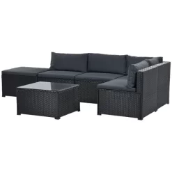 6pc Wicker Patio Conversation Set With Cushions - Black/Gray - GODEER -Outdoor Furniture Store GUEST 0be0f818 6722 4d31 811c 33f7c1fe682f