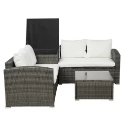 4pc Wicker Patio Conversation Set With Cushions - Gray/Beige - GODEER -Outdoor Furniture Store GUEST 0c00367c 0b31 47e7 8b67 855c074c6791