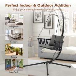 Costway Hanging Swing Hammock Chair With Stand Metal Frame Woven Backrest Seat Cushions -Outdoor Furniture Store GUEST 0c5326c8 ca98 4b15 8d42 20ac2dd69397